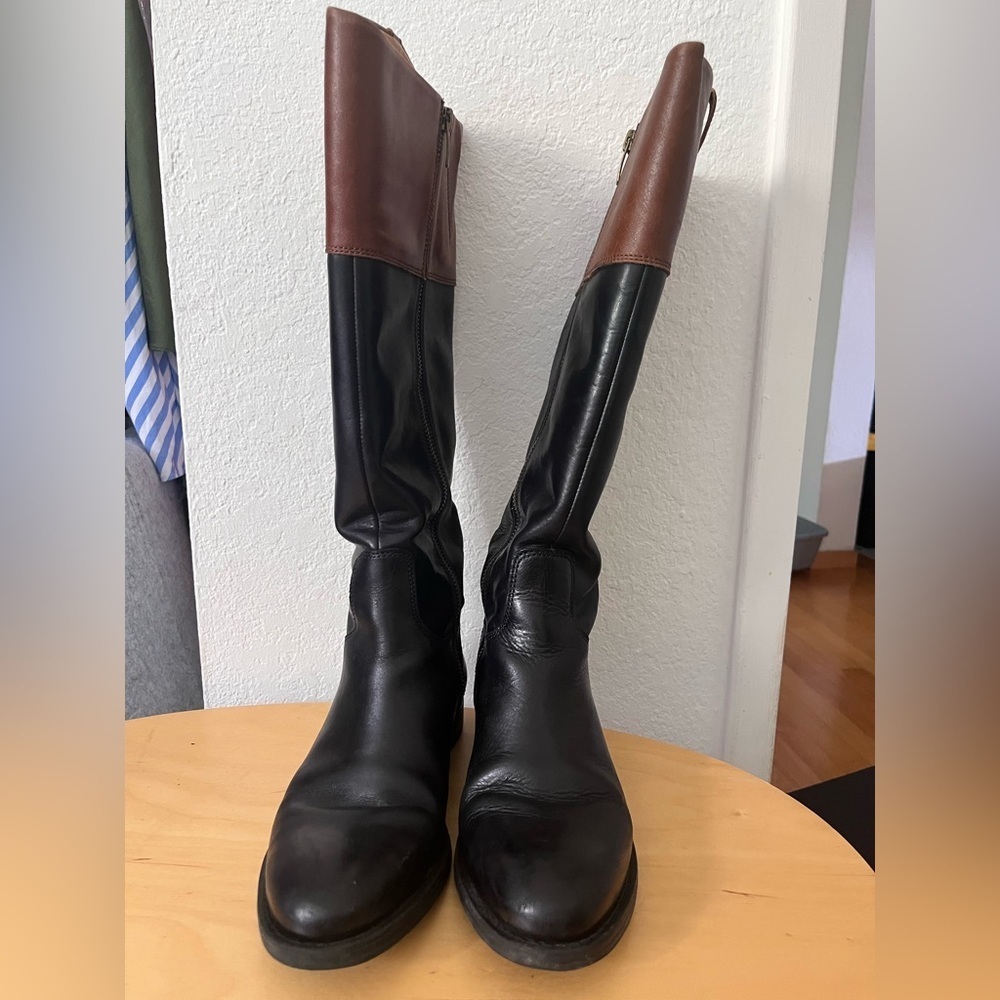 Enzo Angiolini Ellerby Riding Boots Leather Black & Brown Size 7.5 Equestrian - Picture 4 of 16